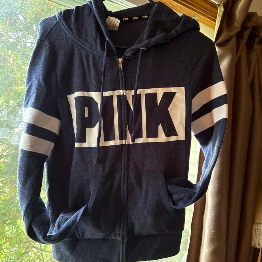 PINK Victoria's Secret Navy and White Hoodie